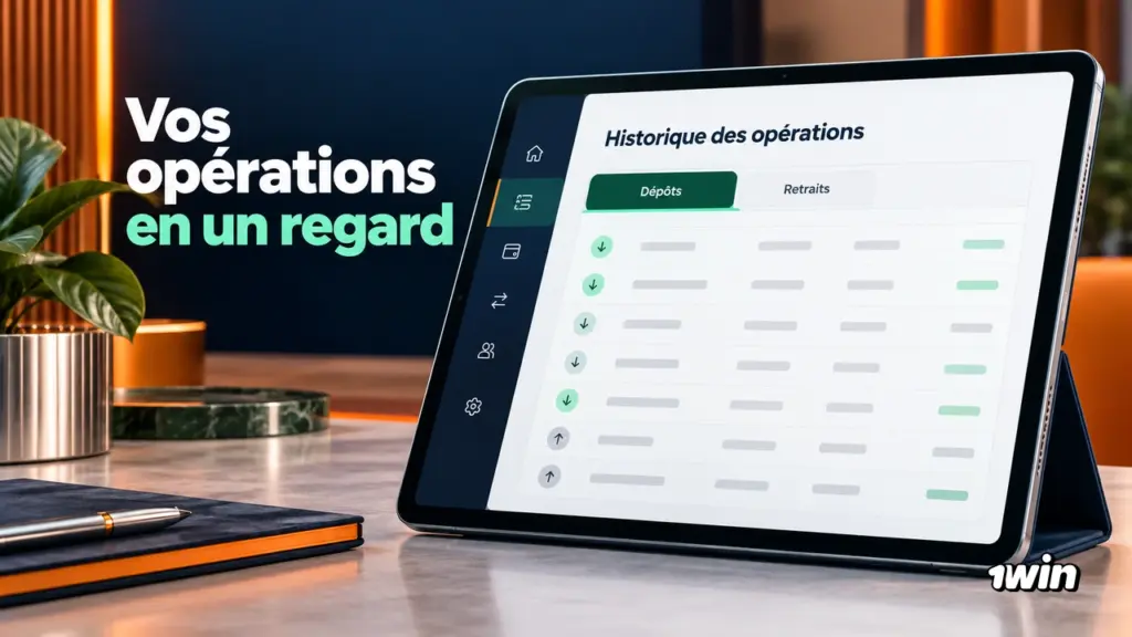 Tablette affichant l’historique des opérations avec onglets Dépôts et Retraits.