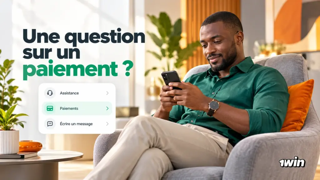 Homme utilisant un téléphone près d’options d’assistance aux paiements.